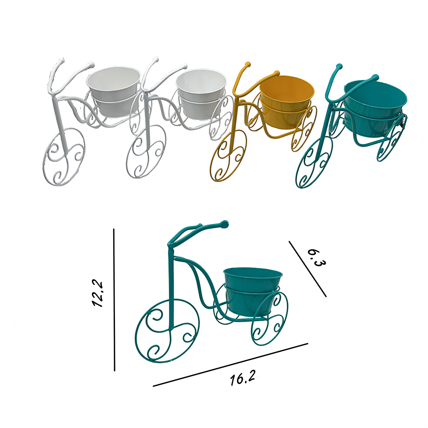16" Metal Bike Planters 4 Colors