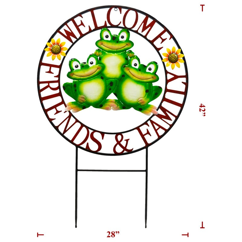 Metal Welcome Family Frogs