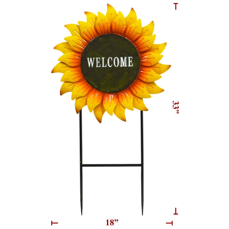 Metal Welcome Sunflower On 2 Poles