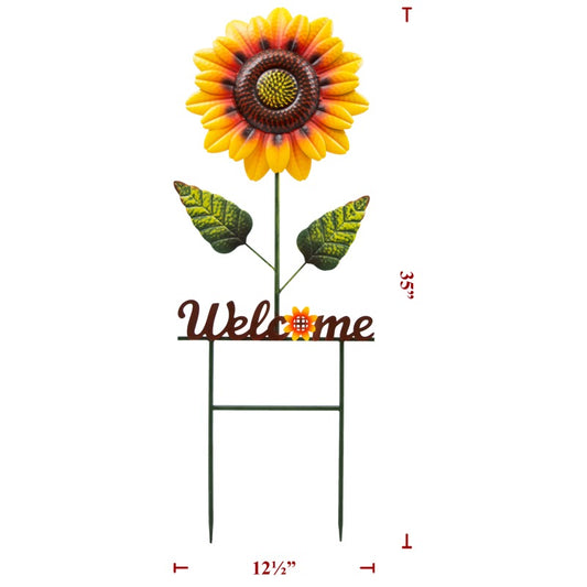 35" Welcome Sunflower Stake