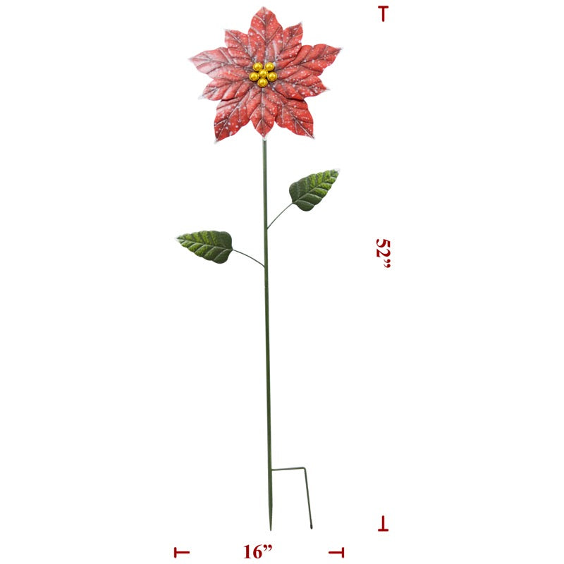 Christmas Metal Poinsettia on Stake (12 Pack)