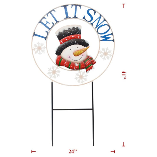 Christmas Metal Let It Snow Snowman Head On Stakes (6 Pack)