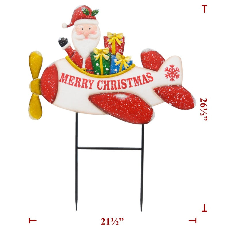 Christmas Metal Santa White/Red Plane (8 Pack)