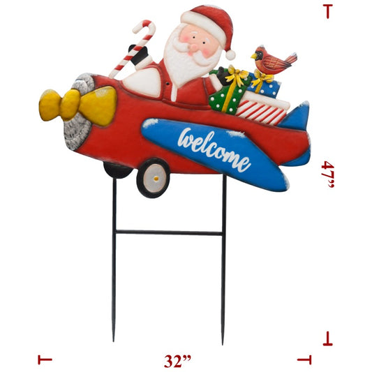 Christmas Metal Santa In Red Airplane (6 Pack)