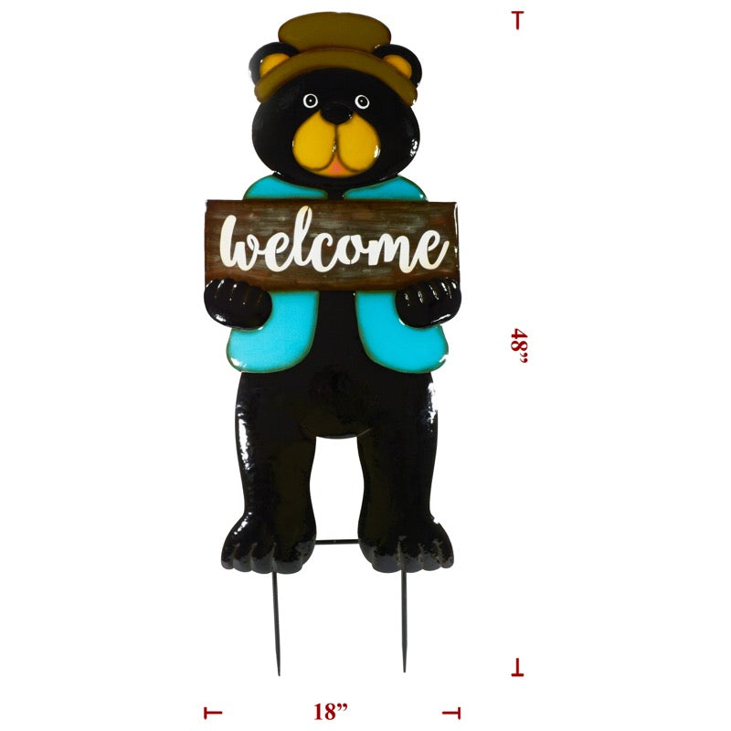 Metal Welcome Bear On 2 Poles