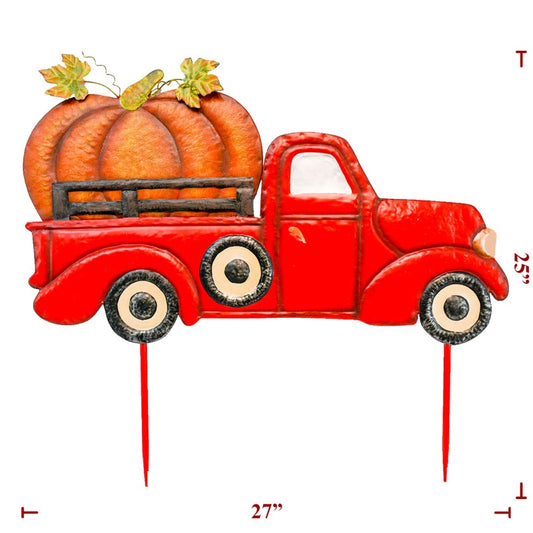 25" Red Metal Truck w/ Pumpkin