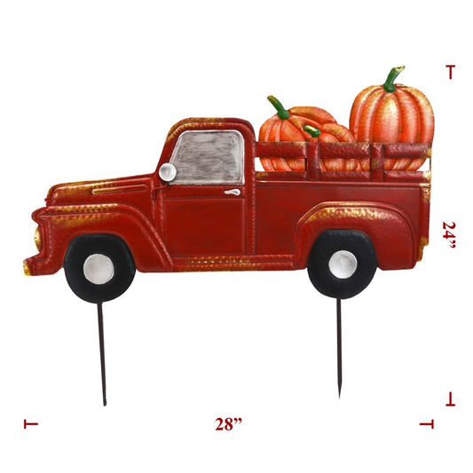 28 x 24" Metal Red Truck w/ Pumpkins