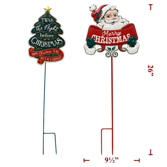 Christmas Metal 2 Asst Santa/Tree Stakes (48 Pack)