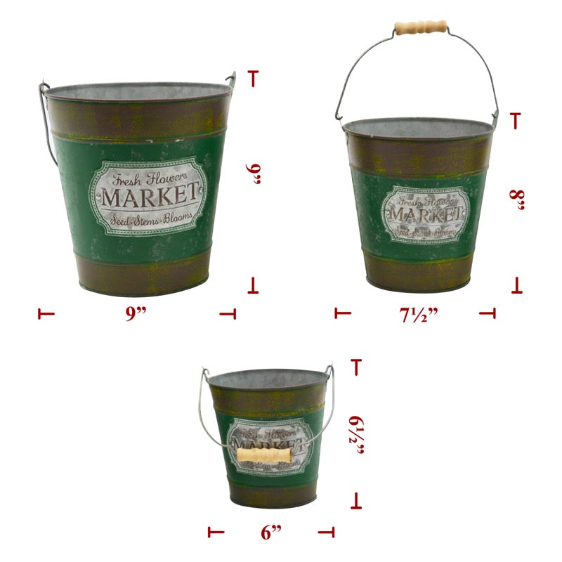 3 Pc Green Metal Bucket