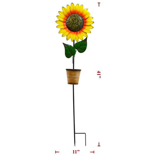 Metal Sunflower Planter On Pole