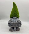 Grey "Welcome" Gnome W/ Grass Hat