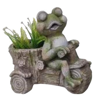 Grey Frog on Bike Planter