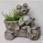 Grey Frog on Bike Planter