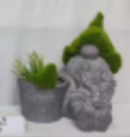 Grey Gnome and Grass Bird W/ Planter