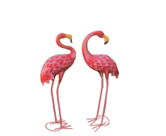 Set of Flamingos Metal Statues