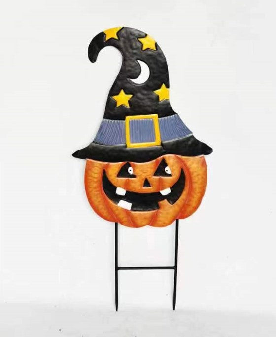 Halloween Pumpkin Witch Hat Metal Stake