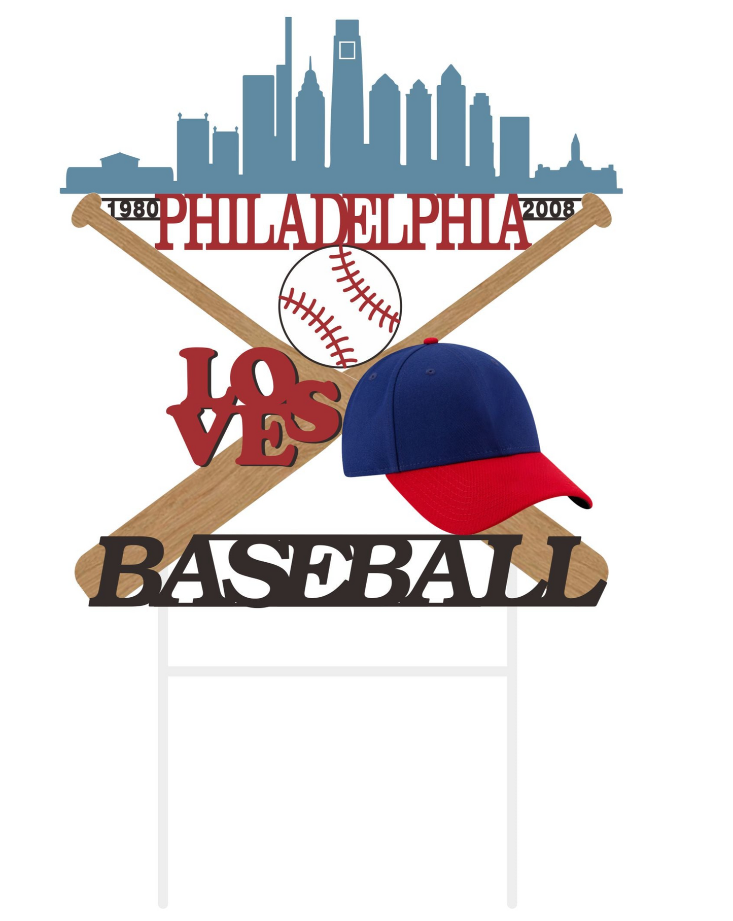 "Philadelphia Loves Baseball" Metal Garden Stake