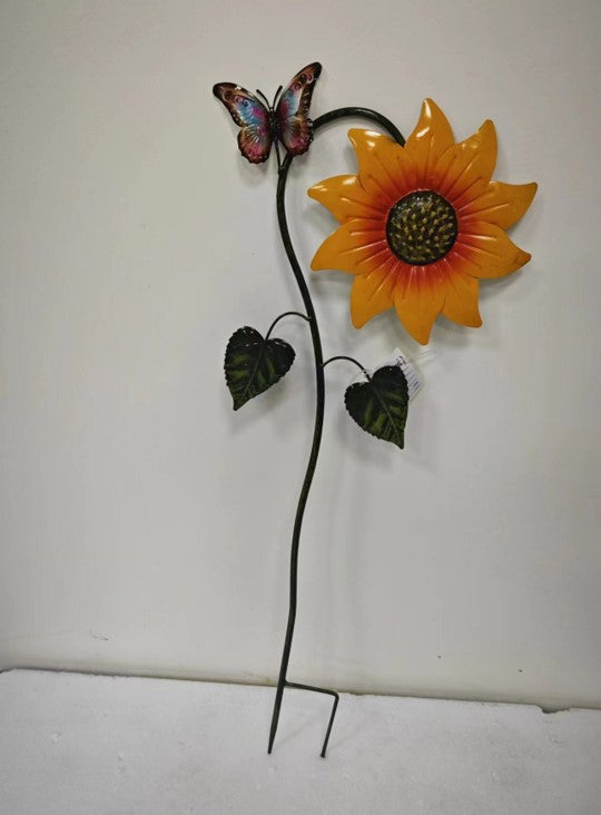 32.8" Sunflower & Butterfly Metal Stake