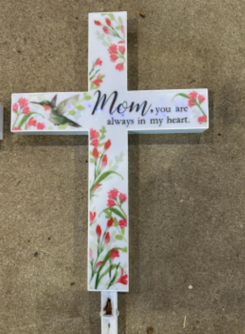 "MOM" Solar Cross Cemetery Stake