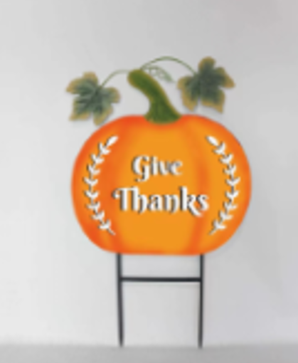 "Give Thanks" Fall Pumpkin Metal Stake