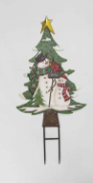 Christmas Tree Snowmen Metal Stake