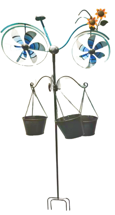 Blue Wind Spinner with Three Pots