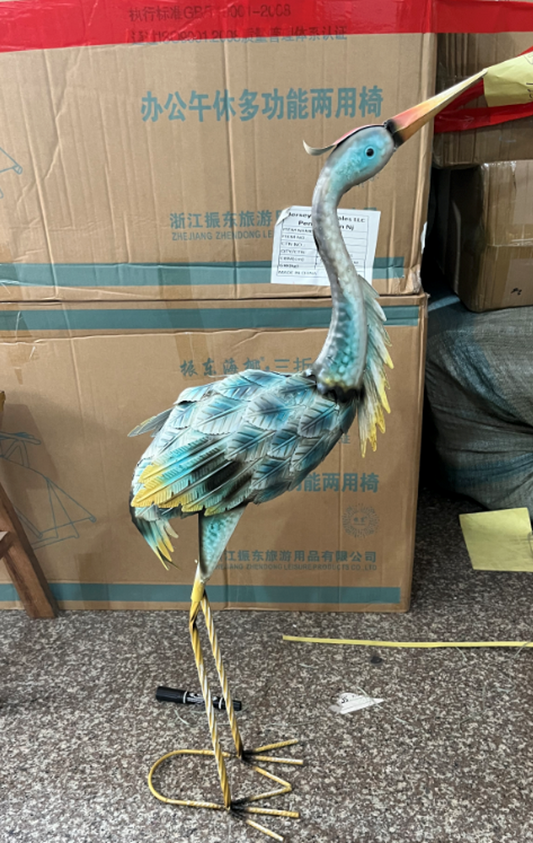 Multi-Colored Crane Metal Statue