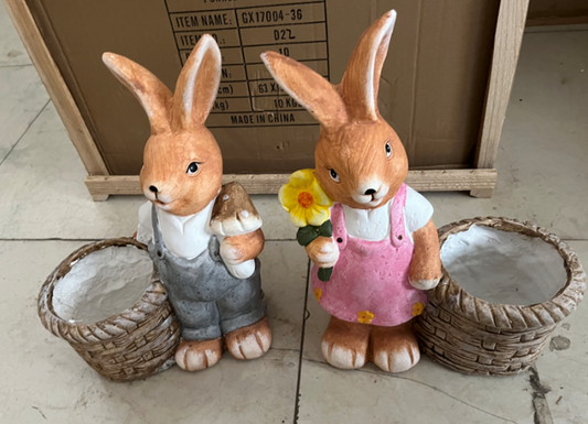 Rabbit Boy & Girl Flower Planter