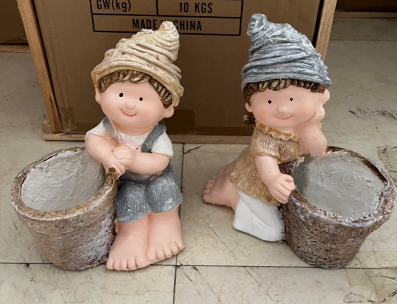 "Boy & Girl" Sitting Flower Planter