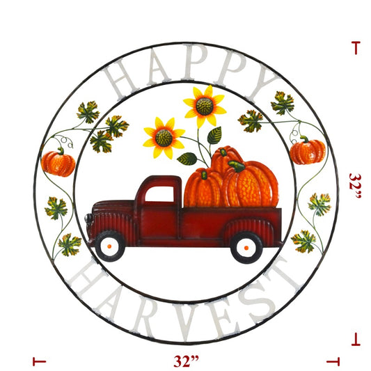 32" Happy Metal Truck w/ Pumpkins Wall Plaque